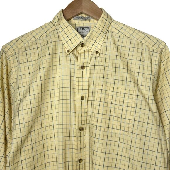 LL Bean Mens Size Large Traditional Fot Yellow Blue Plaid Button Down Shirt - Picture 1 of 10